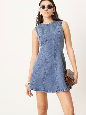 Abercrombie & Fitch high neck fit & flare paneled mini dress in indigo wash